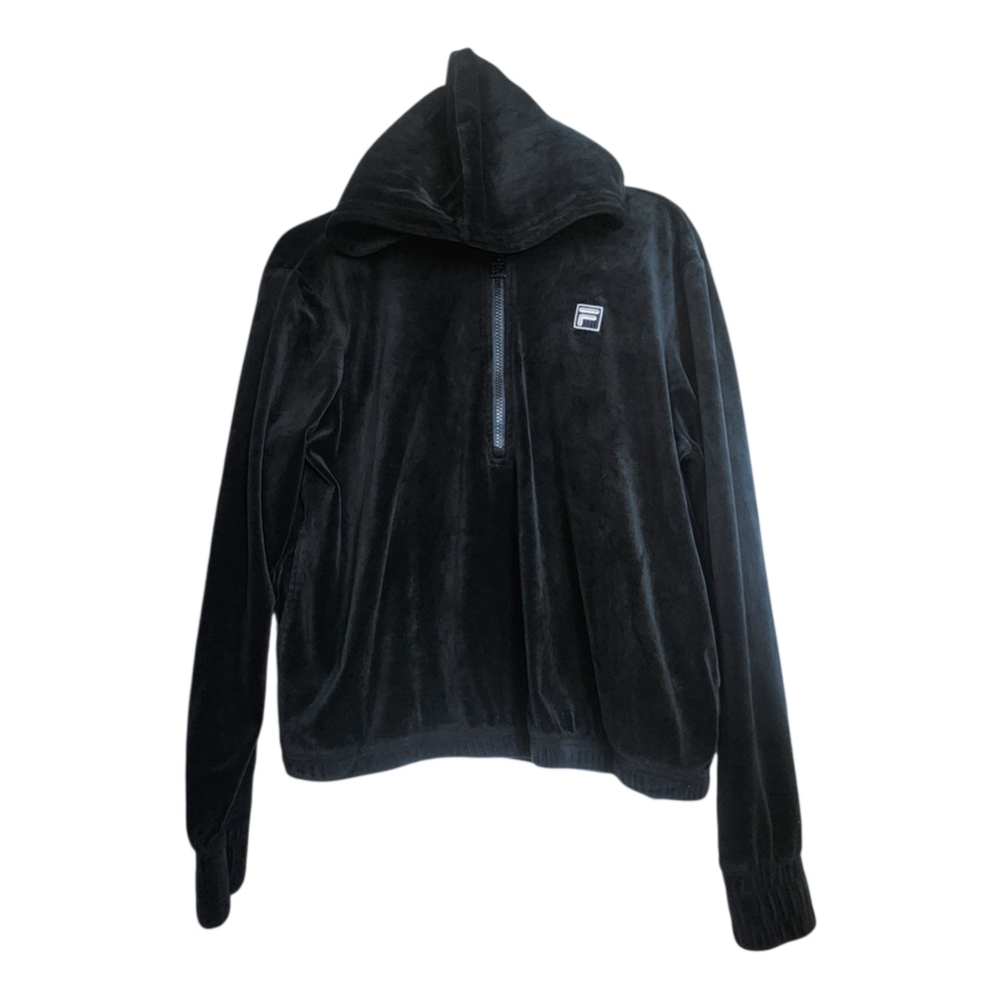Vintage Fila Black Velour Hoodie Y2k